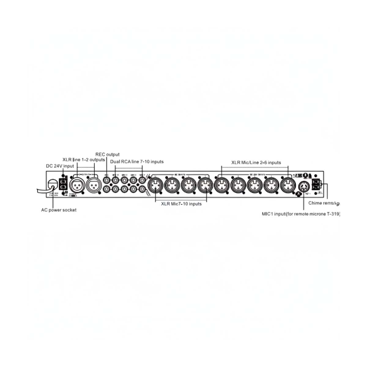 Mezclador T-2S01 10 MIC 4 AUX salidas XLR